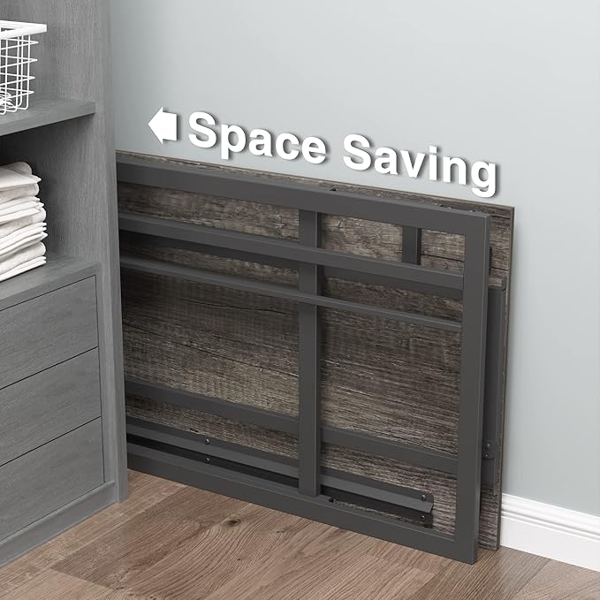 Folding Desk 40'' Computer Desk for Home Office, No Assembly Office Desk Foldable Simple Study Writing Desk Table for Small Spaces(Dark Grey) - LeafyLoom