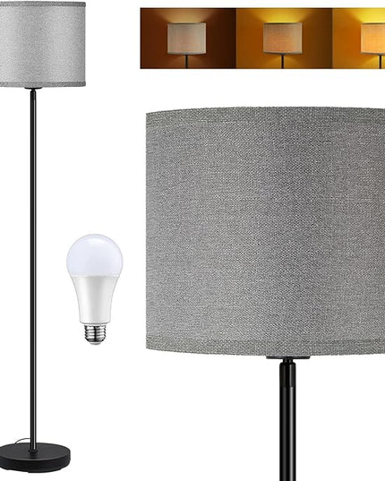 BoostArea Floor Lamps for Living Room, Black Standing Lamp, 58" Tall Lamps, 9W Bright Dimmable Floor Lamps, On/Off Foot Switch, Simple Modern Floor Lamp for Bedroom, Office, Kitchen -Grey Lampshade - LeafyLoom