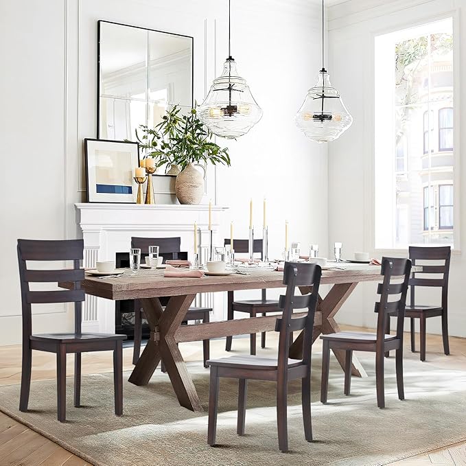 COLAMY Wooden Dining Chairs Set of 4, Ladder High Back Kitchen Side Chair, Farmhouse Armless Dining Room Chairs with Adjustable Foot Pegs, Cherry - LeafyLoom
