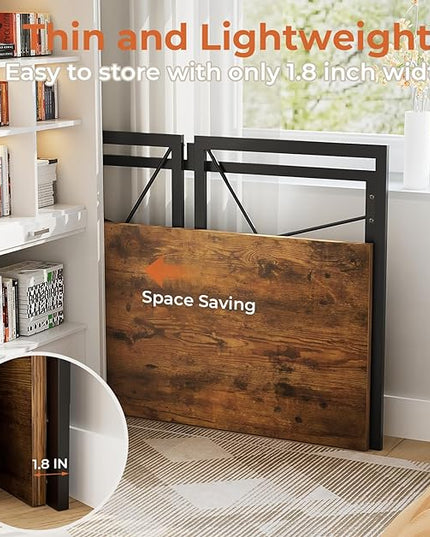 Coavas 39.4 inch Folding Desk No Assembly Required, Writing Computer Desk Space Saving Foldable Table Simple Home Office Desk, Slippy Vintage Brown - LeafyLoom