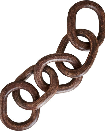 Wood Chain Link Decor Hand Carved 5-Link Wood Knot Decorative Chain, Rustic Wood Link Decorative Object Large Wooden Chain for Home Living Room Coffee Table Farmhouse Walnut - LeafyLoom