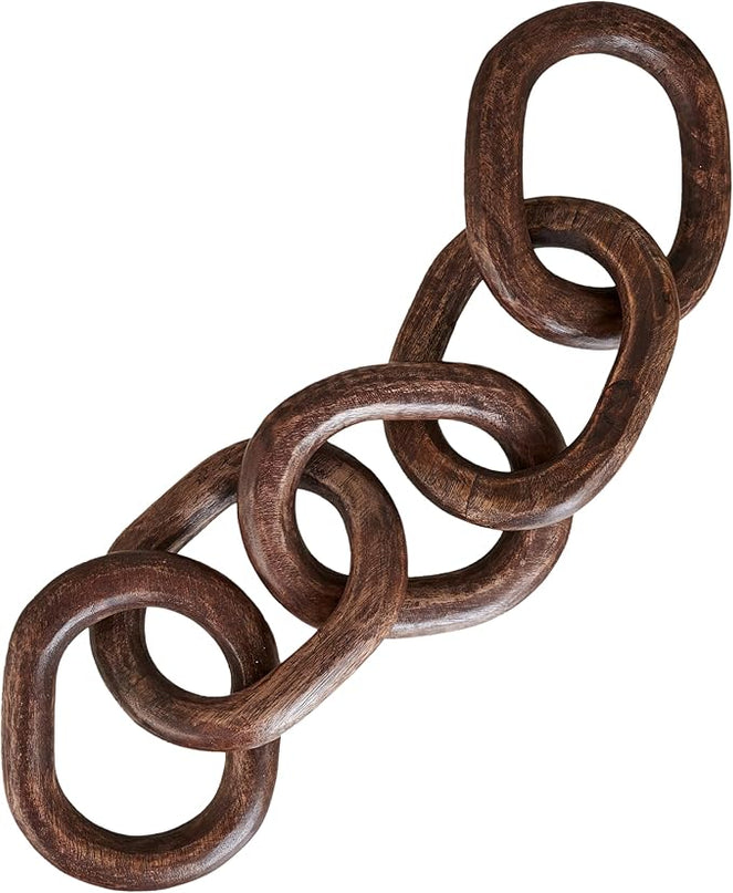 Wood Chain Link Decor Hand Carved 5-Link Wood Knot Decorative Chain, Rustic Wood Link Decorative Object Large Wooden Chain for Home Living Room Coffee Table Farmhouse Walnut - LeafyLoom