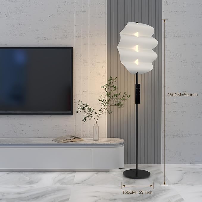 Modern Floor Lamp with Remote Control, 59" Floor Lamps for Living Room, Dimmable Colors Temperature & Brightness, Black Tall Standing Lamp for Living Room Bedroom - LeafyLoom