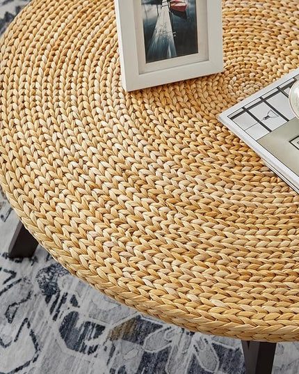 Coffee Table Round, Seagrass Coffee Tables,Pine Wood X Base Frame Cocktail Table, Easy Assembled, Multiple Sizes for Living Room, Solid Wood Table,32 x 17 Inches,Natural - LeafyLoom