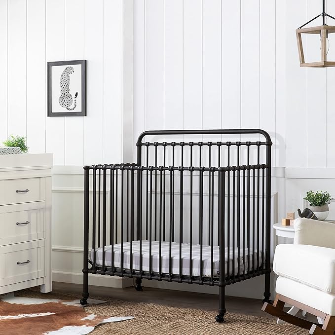NAMESAKE Winston 4-in-1 Convertible Mini Metal Crib in Vintage Iron, Greenguard Gold Certified - LeafyLoom