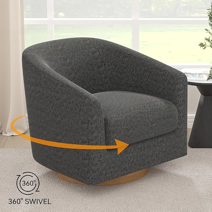 Sunny Heart Swivel Accent Chair, Velvet Swivel Barrel Chair, Swivel Club Chair with Wood Base, Modern Upholstered Armchair, Cozy Chairs for Living Room, Bedroom, Reading - LeafyLoom