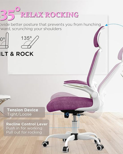 Mimoglad Office Chair, High Back Ergonomic Desk Chair with Adjustable Lumbar Support and Headrest, Swivel Task Chair with flip-up Armrests for Guitar Playing, 5 Years Warranty - LeafyLoom