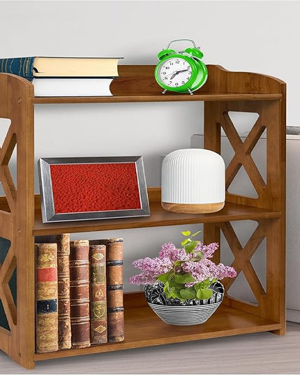 Bookcase by Natural Wood, 3 Tier Bookshelf, Small Book Shelves Freestanding Display Storage Shelves. Open Bookshelf for Bedroom, Living Room and Office (Brown, 3 Tier) - LeafyLoom