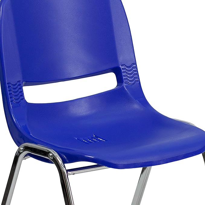 Flash Furniture HERCULES Series 661 lb. Capacity Navy Ergonomic Shell Stack Chair with Chrome Frame and 16'' Seat Height - LeafyLoom