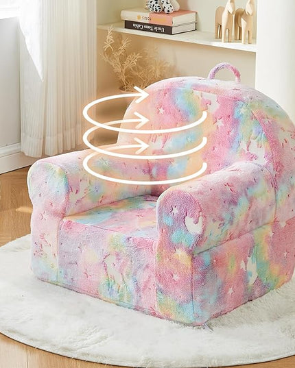 Toddler Chair Kids Plush Chair Sherpa Kids Chairs, Toddler Couch Bean Bag Chairs for Kids Gaming Chair for Kids Glow in The Dark, Rainbow Pink - LeafyLoom