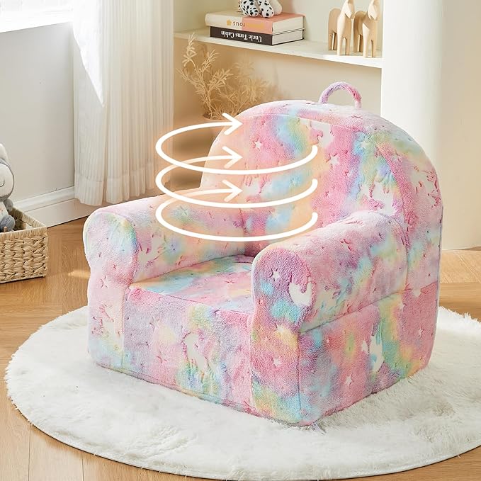 Toddler Chair Kids Plush Chair Sherpa Kids Chairs, Toddler Couch Bean Bag Chairs for Kids Gaming Chair for Kids Glow in The Dark, Rainbow Pink - LeafyLoom
