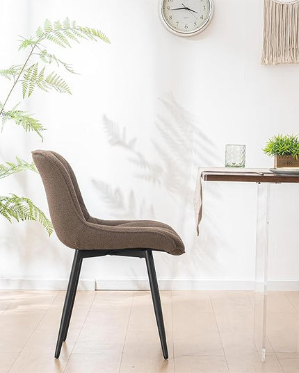 Dining Chair Set of 2 Soft Padded Seats & Adjustable Metal Legs, Modern Velvet Dining Room Chairs, Kitchen Chairs with Wide Curved Back for Living Room Bedroom Kitchen, Coffee - LeafyLoom