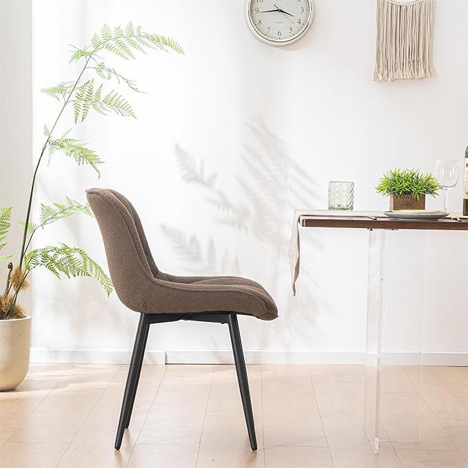 Dining Chair Set of 2 Soft Padded Seats & Adjustable Metal Legs, Modern Velvet Dining Room Chairs, Kitchen Chairs with Wide Curved Back for Living Room Bedroom Kitchen, Coffee - LeafyLoom
