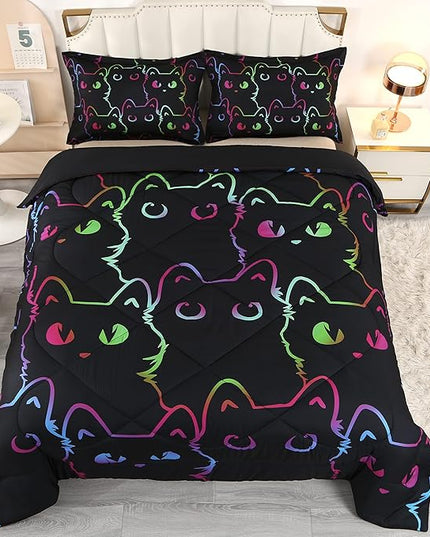 ENCOFT Cats Bedding Set Black Comforter Set Twin for Girls and Boys Premium 3 Piece Cat Bed Set Comfortable and Breathable for Teens and Adults with 1 Comforter and 2 Pillowcases - LeafyLoom