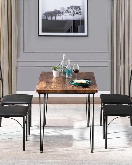 VECELO Kitchen Dining Room Table 4 Chairs for Small Space, Apartment,Metal Steel Frame, 5-Piece Set, Brown - LeafyLoom
