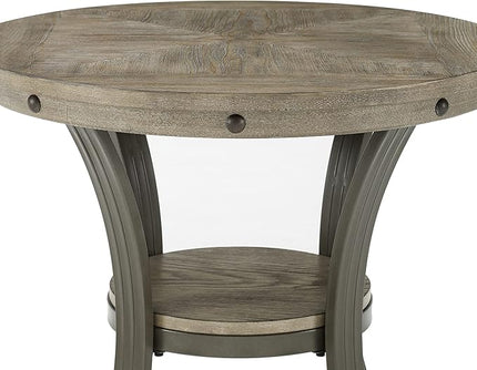 Powell Pewter Metal and Rustic Wood Side Table Franklin Dining - LeafyLoom
