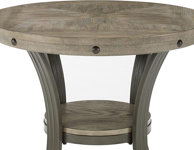 Powell Pewter Metal and Rustic Wood Side Table Franklin Dining - LeafyLoom