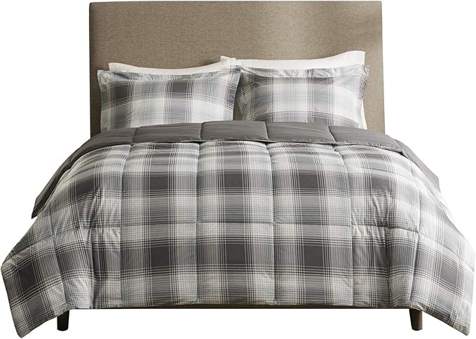 Woolrich Comforter Set, Cabin Lodge, Warm Cover for Colder Season, Modern Cottage-Inspired Down Alternative Ultra Soft Microfiber Bedding, Matching Sham, Plaid Grey King 3 Piece - LeafyLoom