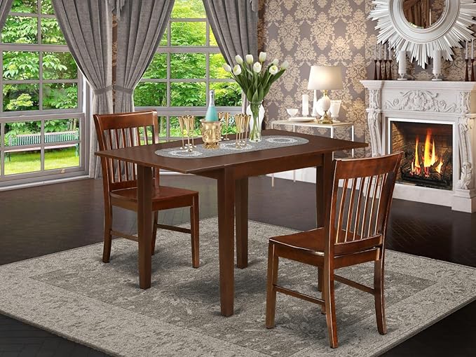 East West Furniture NDNO3-MAH-W Norden 3 Piece Kitchen Set for Small Spaces Contains a Rectangle Table with Dropleaf and 2 Dining Room Chairs, 30x48 Inch, Mahogany - LeafyLoom