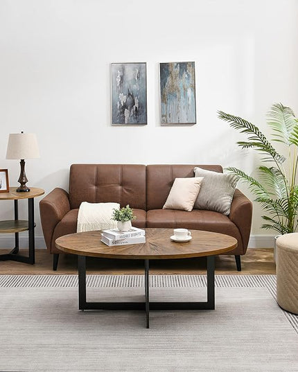 Solid Wood Oval Coffee Table with Cross Metal Legs, 47.9" Industrail Bar Cocktail Table for Living Room Kitchen Office Sofa Table Bristro Table for Cafe/Bar Rustic Brown 1831 - LeafyLoom