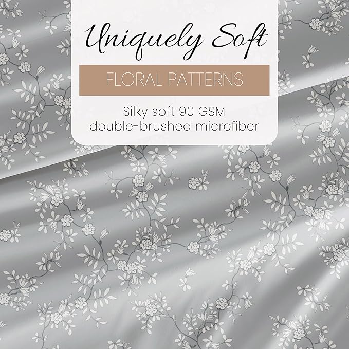 Linen Market 4 Piece King Bedding Sheet Set (Light Gray Vine) - Sleep Better Than Ever with These Ultra-Soft & Cooling Bed Sheets for Your King Size Bed - Deep Pocket Fits 16" Mattress - LeafyLoom