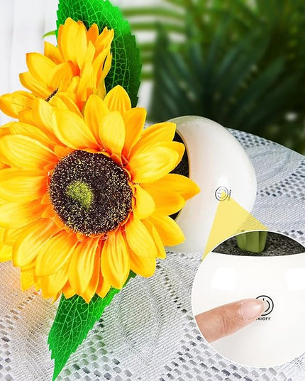 Rechargeable Sunflower Table Lamp - LED Artificial Flowers Desktop Lamp Night Light with Porcelain Vase, Cordless Touch Lamp for Bedroom Living Room Desk Decor, Birthday Gift for Her Girl Mom - LeafyLoom
