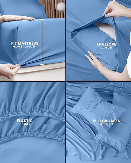 Utopia Bedding Queen Bed Sheets Set - 4 Piece Bedding - Brushed Microfiber - Shrinkage and Fade Resistant - Easy Care (Queen, Dutch Blue) - LeafyLoom