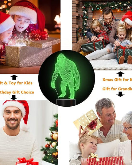 FULLOSUN 3D Night Light Ape Gorilla LED Nightlight Baby Nursery Monkey Lamp for Kids' Room Home Décor Xmas Birthday Gifts with 16 Color Changing - LeafyLoom