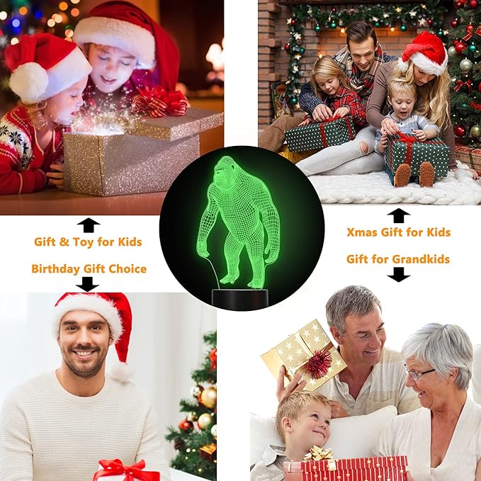 FULLOSUN 3D Night Light Ape Gorilla LED Nightlight Baby Nursery Monkey Lamp for Kids' Room Home Décor Xmas Birthday Gifts with 16 Color Changing - LeafyLoom