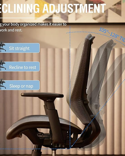Mesh Office Chair,Ergonomic Computer Desk Chair,Sturdy Task Chair- Adjustable Lumbar Support & Armrests,Tilt Function,Comfort Wide Seat,Swivel Home Office Chair (Grey) - LeafyLoom
