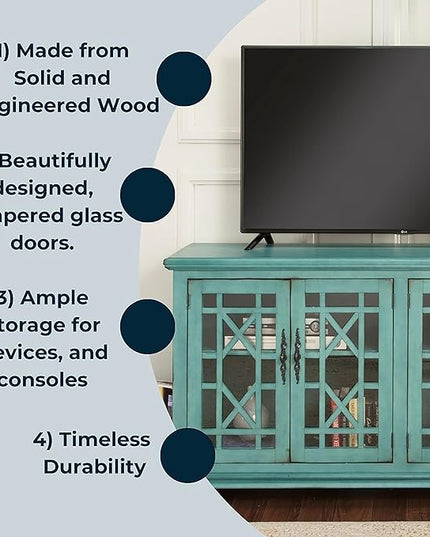 Martin Svensson Home Elegant TV Stand, 63" W x 35" H, Antique Teal - LeafyLoom