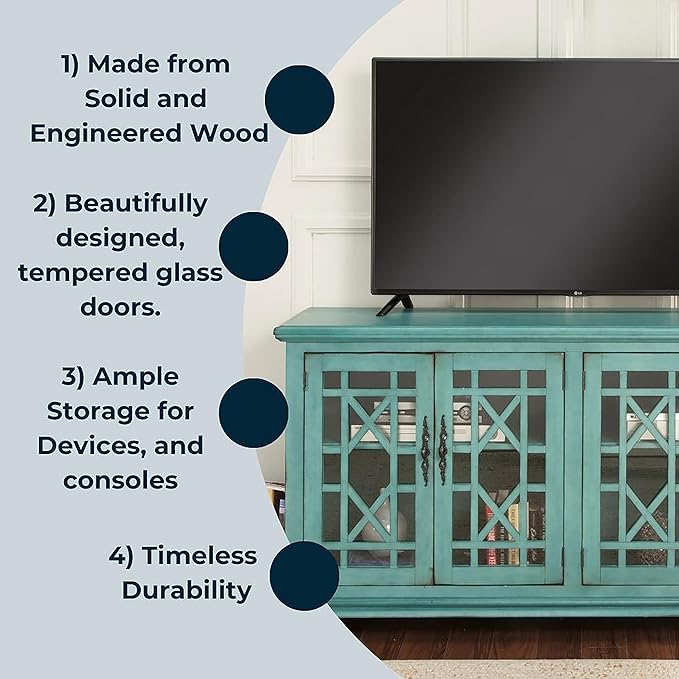 Martin Svensson Home Elegant TV Stand, 63" W x 35" H, Antique Teal - LeafyLoom