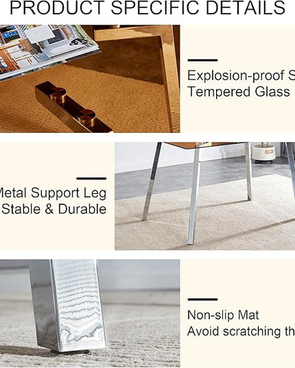 NicBex 51Inch Rectangular Dining Table,Modern Kitchen Table with Tempered Glass Tabletop and Silver Metal Legs for 4 to 6,Dining Room Table for Kitchen,Meeting Room and Living Room,Easy Clean,Brown - LeafyLoom