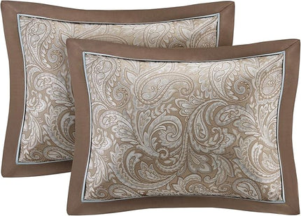 Madison Park Essentials Brystol 24 Piece Room in a Bag Faux Silk Comforter Jacquard Paisley Design Matching Curtains Down Alternative Hypoallergenic All Season Bedding-Set, King (104 in x 92 in), Blue - LeafyLoom
