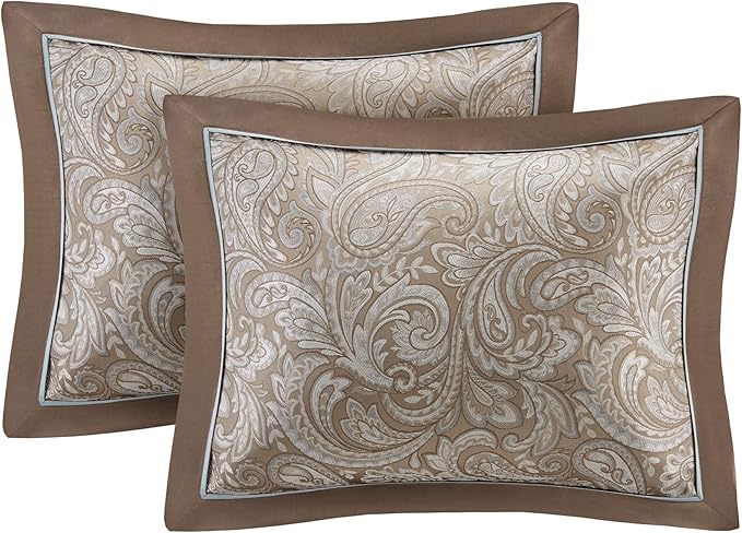 Madison Park Essentials Brystol 24 Piece Room in a Bag Faux Silk Comforter Jacquard Paisley Design Matching Curtains Down Alternative Hypoallergenic All Season Bedding-Set, Queen (90 in x 90 in), Blue - LeafyLoom