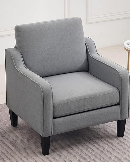 VINGLI Mid century Modern Accent Chair,Light Grey Fabric Accent Chairs for Living Room Upholstered Armchair with Scooped Arms for Bedroom,Apartment,Studio,Office,Waiting Room - LeafyLoom