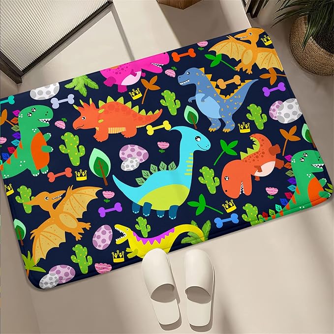 Dinosaur Rug for Boys Room Cartoon Dinosaur Area Rugs Kids Rug Dinosaur Rug Kids Play Rug Dinosaur Play Rug for Bedroom and Kidroom Playing Room,Dark Blue 2'×3' - LeafyLoom