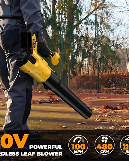 Cordless Leaf Blower for Dewalt 20V Max Battery, 480 CFM Electric Blower with Brushless Motor, Adjustable 3 Speeds up to 22000RPM, Handheld Leaf Blower for Lawn Care,Yard and Snow Blowing(No Battery) - LeafyLoom