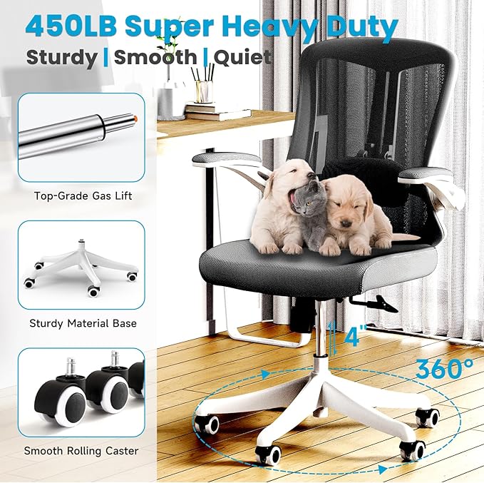 Ergonomic Office Chair - Comfy Desk Chairs with Wheels and Arms, 400LB Heavy Duty Mesh Computer Chairs with Comfortable Lumbar Back Support for Home Office, Study, Bedroom and College Dorm - LeafyLoom