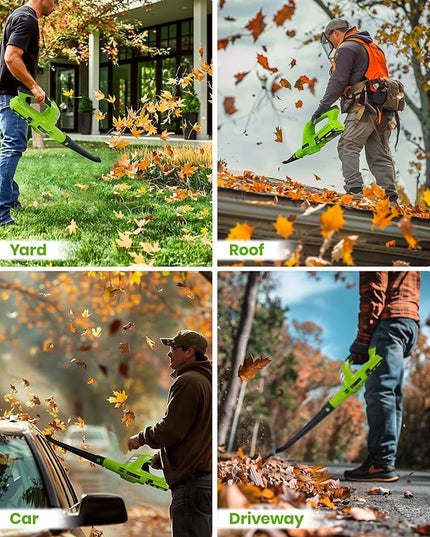 HARDELL Leaf Blower, 18V Small Leaf Blower Cordless with 2.0Ah Battery & Fast Charger, Lightweight Electric Leaf Blower for Lawn Care, Patio, Blowing Leaves, Green - LeafyLoom