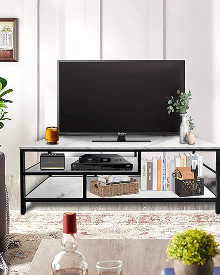 AT-VALY 3-Tier TV Stand Media Console Table with Open Shelving Storage for Living Room Bedroom 47inch for up to 55" TV - LeafyLoom