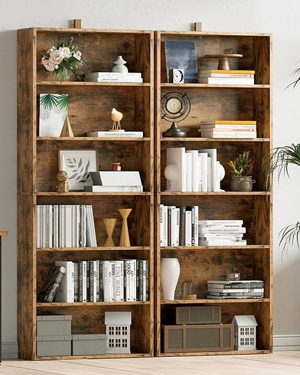 IRONCK Bookshelves and Bookcases Set of 2 Floor Standing 6 Tier Display Storage Shelves 70in Tall Bookcase Home Decor Furniture for Home Office, Living Room, Bed Room - LeafyLoom