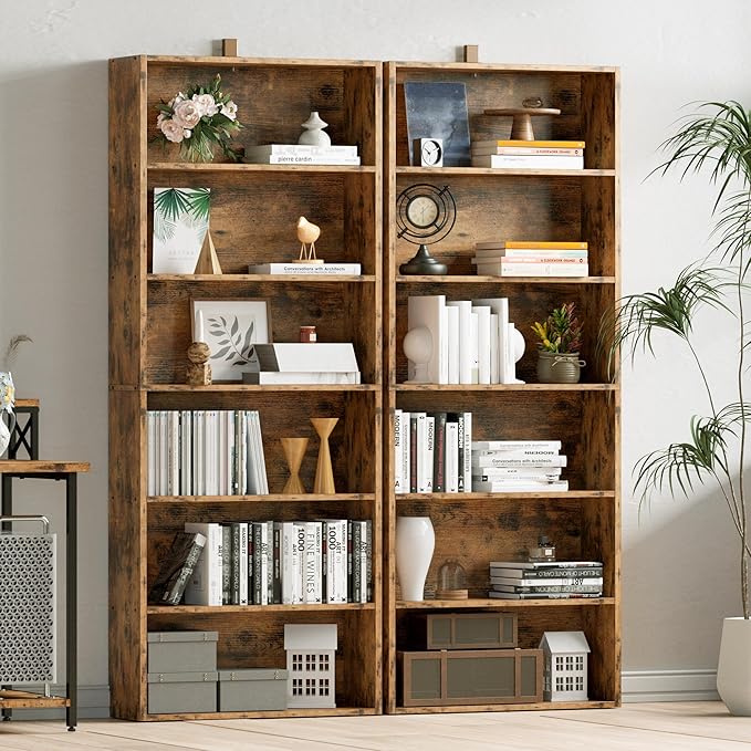 IRONCK Bookshelves and Bookcases Set of 2 Floor Standing 6 Tier Display Storage Shelves 70in Tall Bookcase Home Decor Furniture for Home Office, Living Room, Bed Room - LeafyLoom
