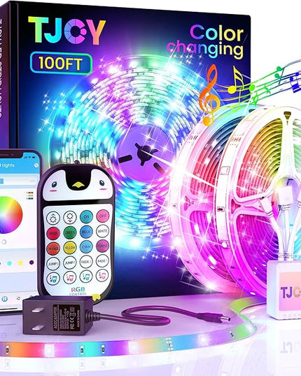 TJOY 100ft Kids Bluetooth LED Strip Lighting, Color Changing Lights for Bedroom, Music Sync RGB Tape Lighting with Child Remote, LED Lights for Room Decor Aesthetic Indoor(50ftx2) TJOY