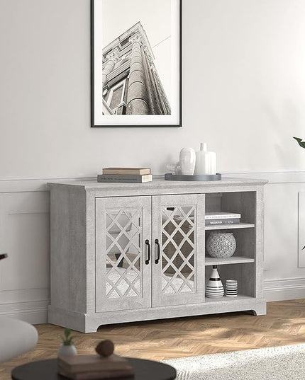 Galano Millicent 2 Doors Sideboard with Open Shelves, Buffet Cabinet with Storage, Storage Cabinet for Kitchen, Dining Room, Living Room, 15.67" D x 45.71" W x 29.29" H, Dusty Grey Oak - LeafyLoom