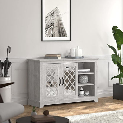Galano Millicent 2 Doors Sideboard with Open Shelves, Buffet Cabinet with Storage, Storage Cabinet for Kitchen, Dining Room, Living Room, 15.67" D x 45.71" W x 29.29" H, Dusty Grey Oak - LeafyLoom