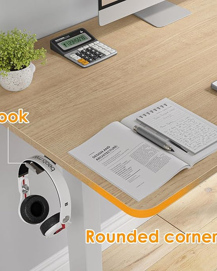 STARY Electric Memory Preset 40 x 24 Inches Adjustable Height Computer Workstation Sit Stand Home Office Desk with Splice Board, 4024, Castin Oak Desktop/White Frame - LeafyLoom