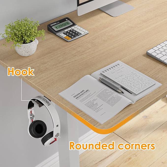 STARY Electric Memory Preset 40 x 24 Inches Adjustable Height Computer Workstation Sit Stand Home Office Desk with Splice Board, 4024, Castin Oak Desktop/White Frame - LeafyLoom