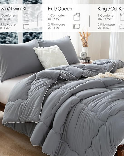 COTTEBED Ultra-Soft Warm Comforter Set Queen/Full Size Bed, Thick Milk Cup Breathable Fluffy Bedding Down Alternative & Pillowcase for Man Women Girl Winter Dark Grey - LeafyLoom