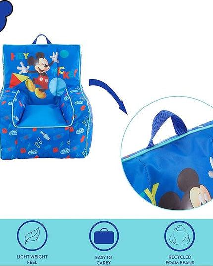 Idea Nuova Disney Mickey Mouse Kids Nylon Bean Bag Chair with Piping & Top Carry Handle, Large - LeafyLoom